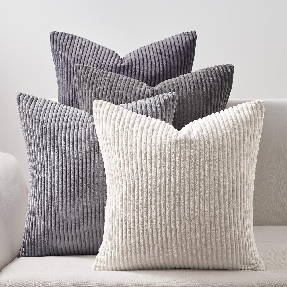 3067 Cushion Cover 50x50 cm Gray Set of 4 Corduroy Pillow Covers Cushion